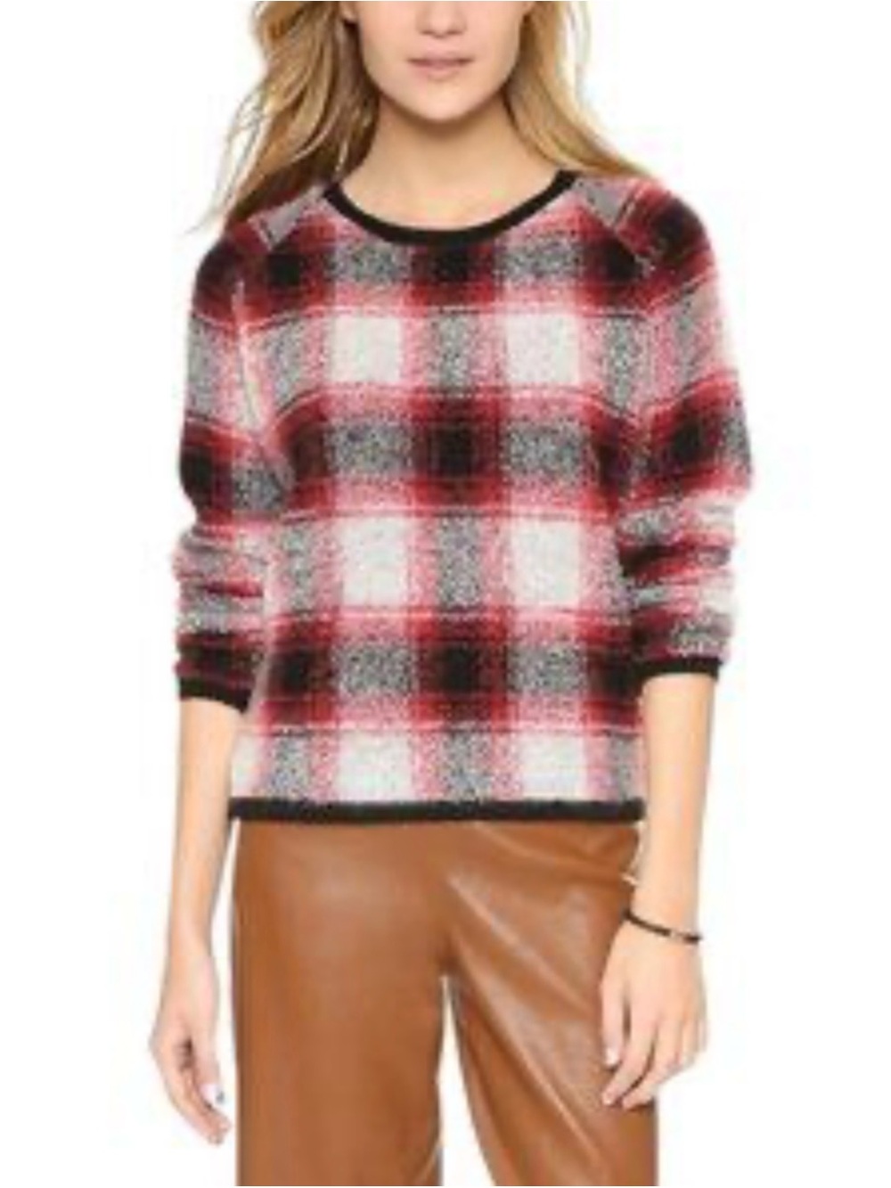 Scotch & Soda Red Black White Plaid Crew Sweater